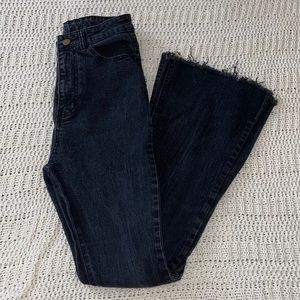 Black Flare Jeans, Raw Hem